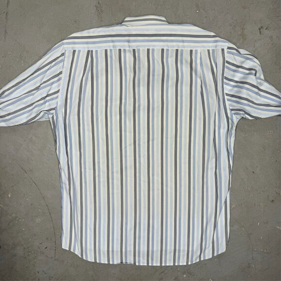 Tyler Shorten Bespoke Dress Shirt Striped Multicolor Floral Cuffs Large - Picture 10 of 10